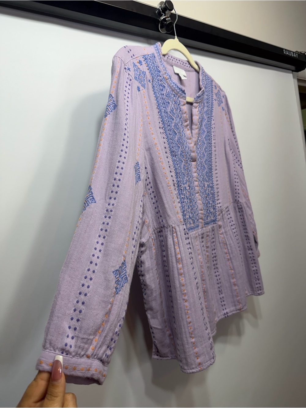 J.Jill Purple Embroidered 100% Cotton Boho Blouse Top M Petite - Picture 5 of 13